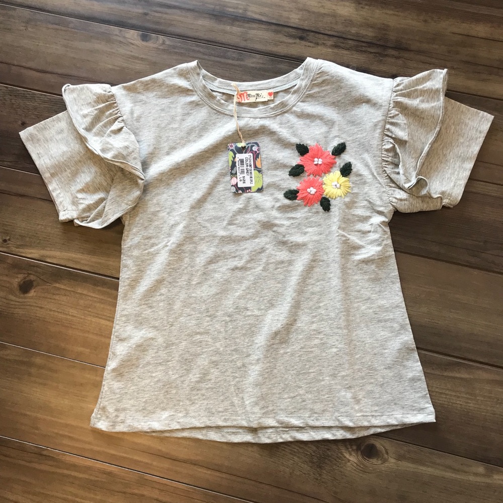 NWT Miss Me Girls Ruffle Top Grey Floral